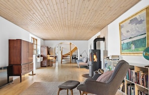 Smart TV, fireplace, foosball