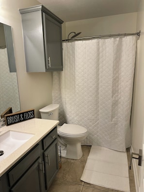 Hair dryer, towels, toilet paper