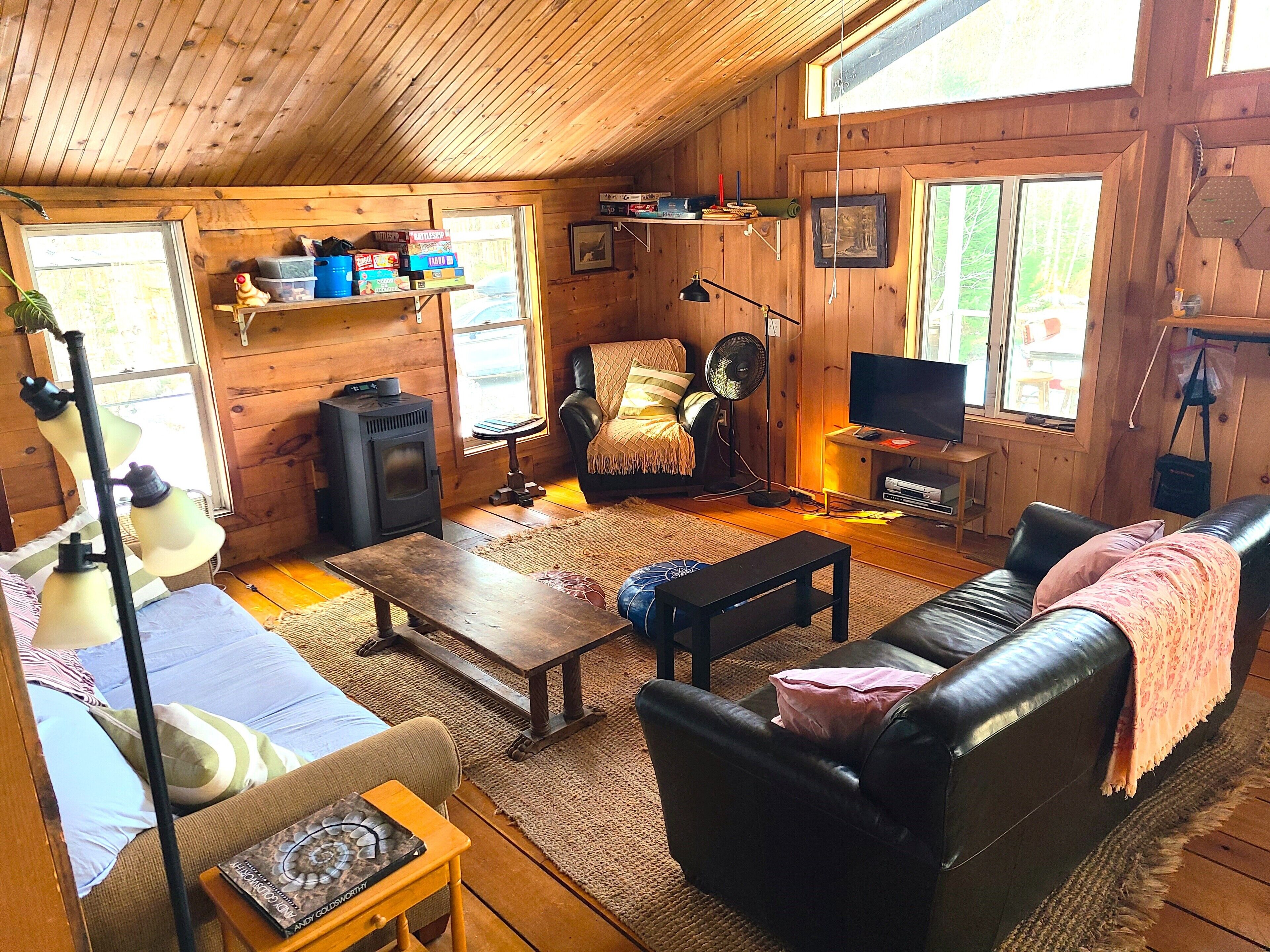 Fernseher, Kamin, DVD-Player, Bücher