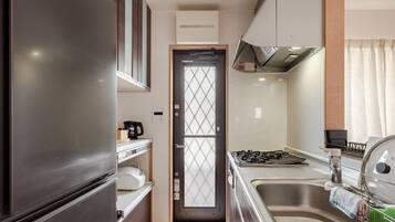 Family Apartment (with Balcony) No Cleaning Service Eco, Non Smoking | Private kitchen | Full-size fridge, microwave, stovetop, electric kettle