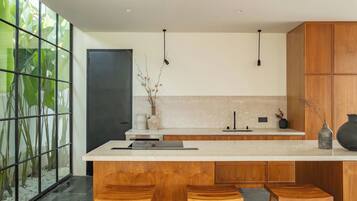 Design Villa, Patio, Pool View | Dining room