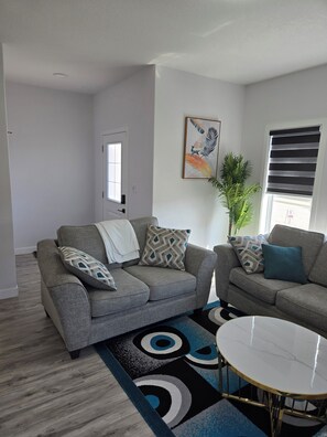 Smart TV, chimenea y libros 