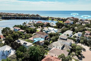 Aerial view - Destiny Beach House, 375yds to Beach, Golf Cart Seats 6, 3 Master Bdms/Pool/HotTub/Tennis/Pickleball (Destin)