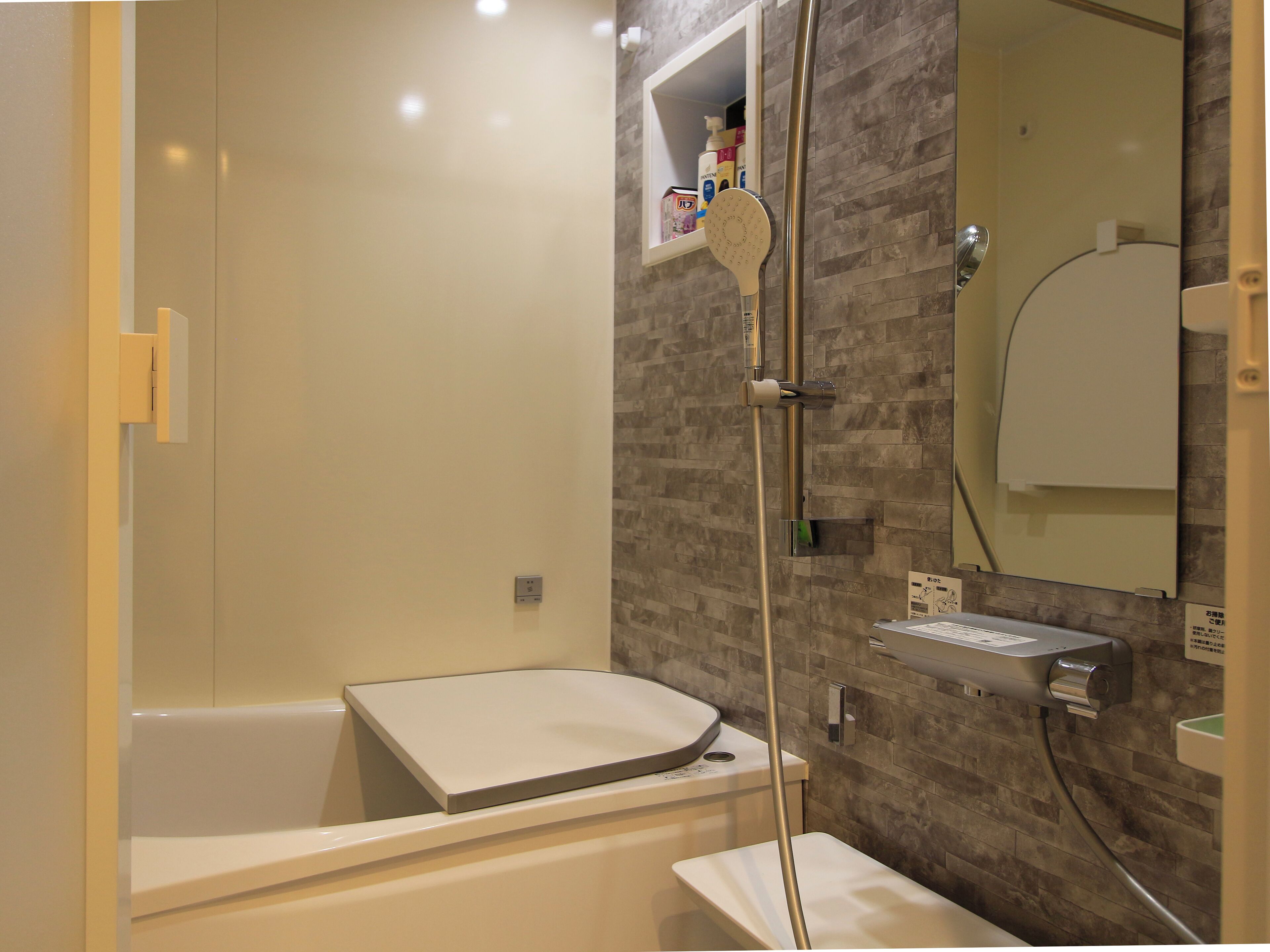 Hair dryer, bidet, towels, soap