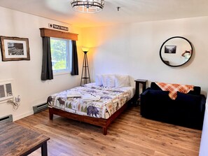 1 bedroom, desk, iron/ironing board, travel crib