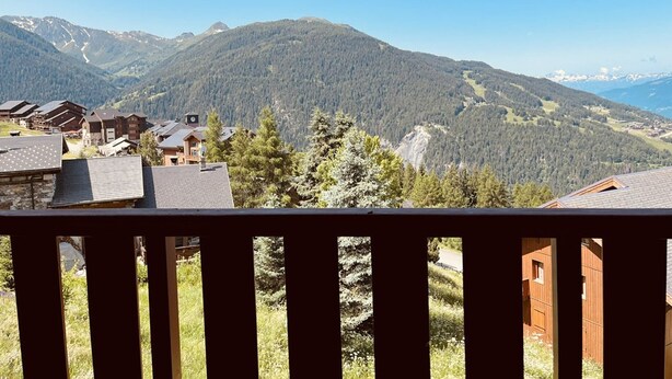 A mountain village with wooden buildings and a view of the surrounding hills. - Duplex apartment 45m², 3 rooms, 8 ppl, balcony, near slopes, pets allowed (Peisey-Vallandry)