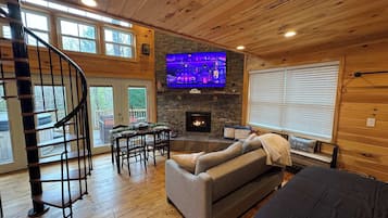 TV, fireplace, video games, stereo