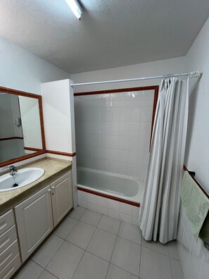 Shower, towels, soap, toilet paper