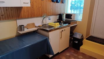Fridge, microwave, stovetop, electric kettle