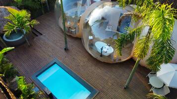 Suíte premium, vista para a piscina | 1 quarto, roupas de cama de algodão egípcio, roupas de cama premium