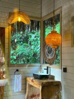 Premium Suite, Pool View | Bathroom | Hair dryer, bathrobes, towels, soap