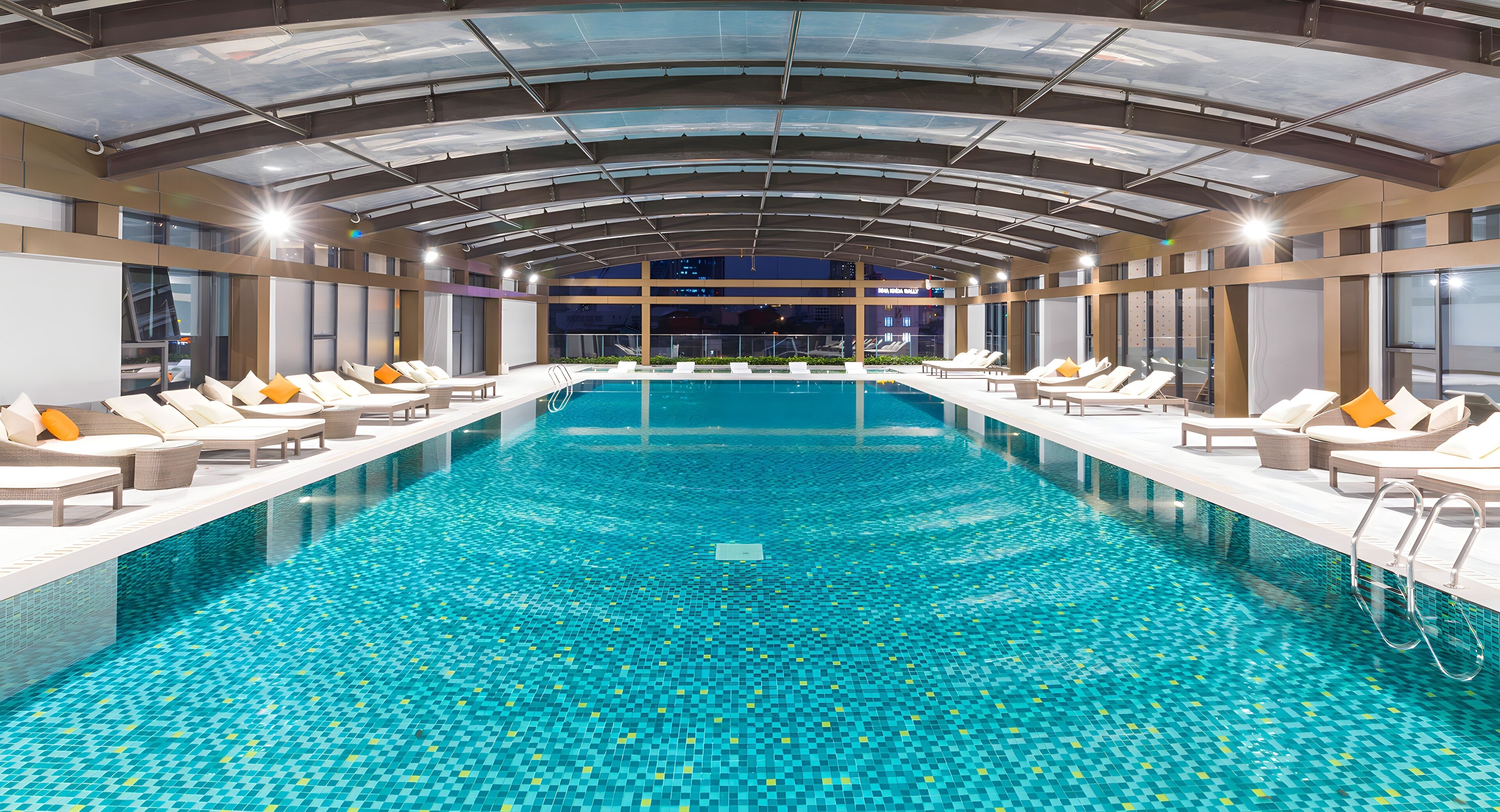 Indoor pool, pool umbrellas