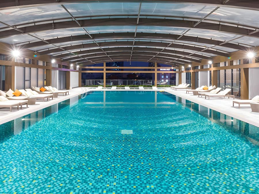Indoor pool, pool umbrellas