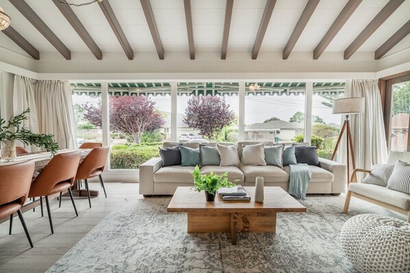 Televisión, chimenea y libros 