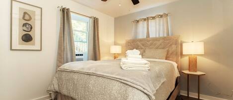 1 bedroom, desk, iron/ironing board, travel cot