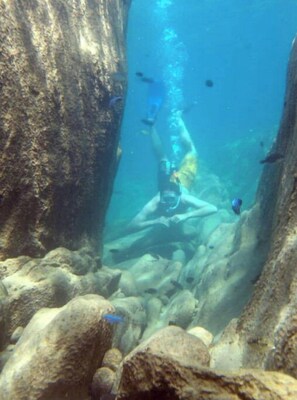 Een douche, een haardroger, handdoeken, zeep