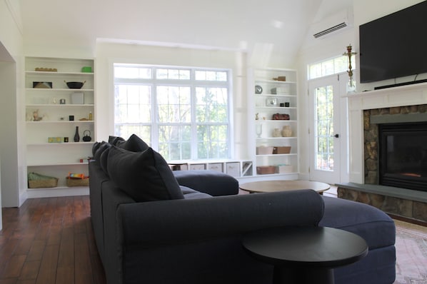 Smart TV, fireplace, music library, computer monitors