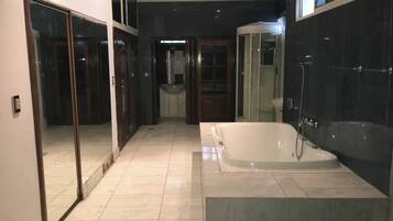 Shower, bidet, towels, soap