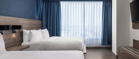 In-room safe, desk, laptop workspace, blackout curtains