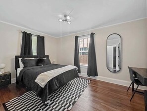 1 bedroom, desk, iron/ironing board, travel cot