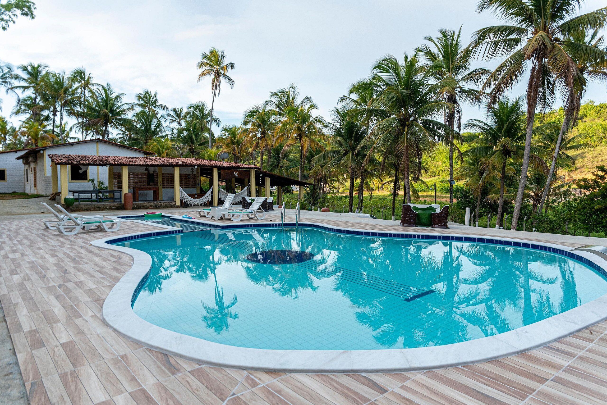 Outdoor pool, pool loungers