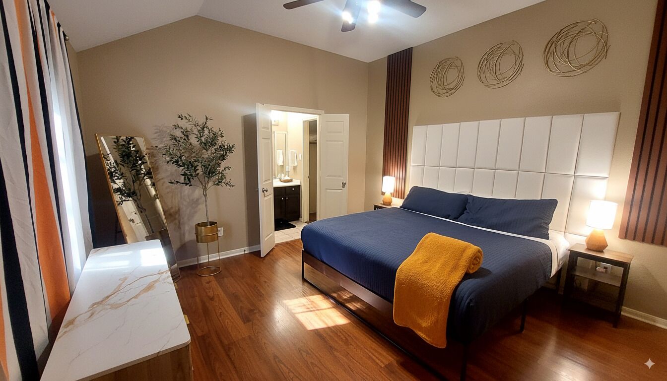 3 bedrooms, desk, iron/ironing board, travel crib