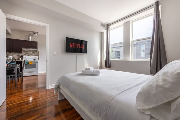 1 غرفة نوم ومكواة/لوح كي وواي فاي وملاءات أسرّة