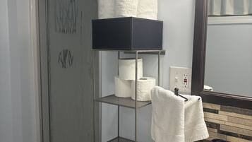 Regadera, secadora de cabello, shampoo