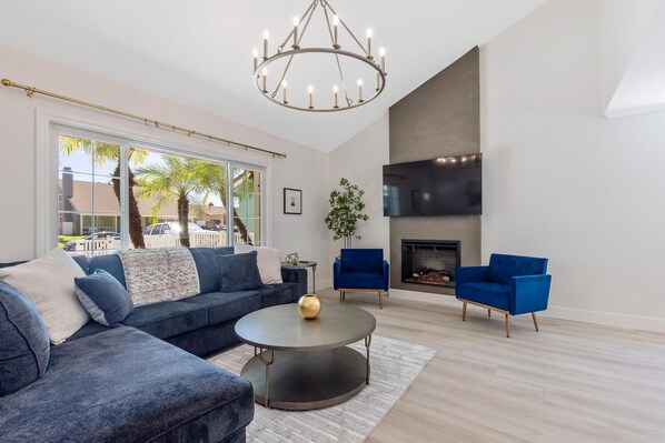 Smart TV, fireplace, video games