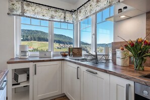 Fridge, microwave, oven, stovetop - Apartment 'Ferienwohnung Sommerseite' with Private Terrace and Wi-Fi (Baiersbronn)