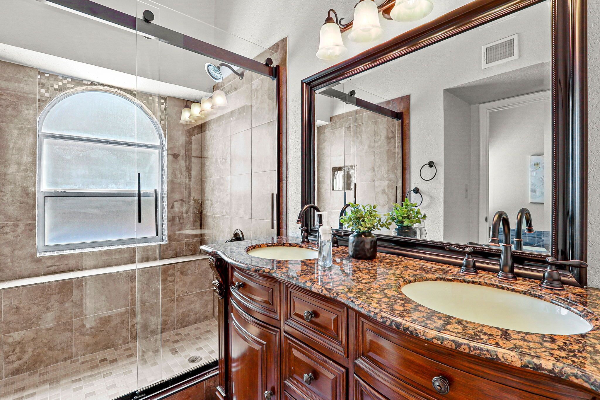 Shower, towels, soap, shampoo