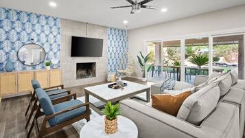 TV, fireplace, offices