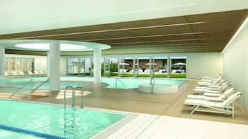 Una piscina techada, una piscina al aire libre