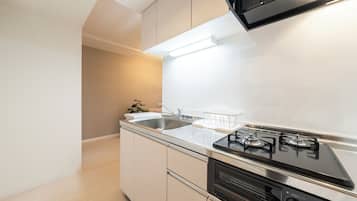 Fridge, microwave, stovetop, electric kettle
