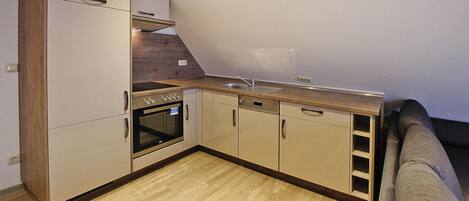 Apartment | Private kitchen | Electric kettle, toaster, highchair