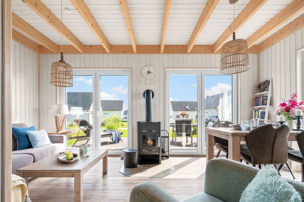 Televisio, takka, DVD-soitin, kirjoja