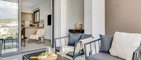 公寓, 1 間臥室, 露台, 城市景 | 客廳