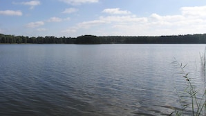 A calm lake with a forested shoreline and a clear sky. - Great Holiday Home in the Middle of Nature and Right on the Lake, Natac Wielka (Nidzica)