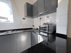 Microwave, oven, stovetop, electric kettle