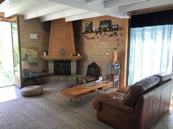 Fireplace, books