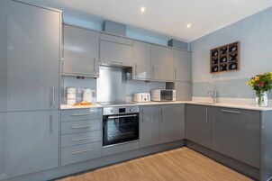 Großer Kühlschrank, Mikrowelle, Ofen, Herdplatte