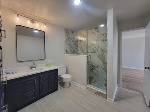 Shower, towels, soap, toilet paper - 4-Season Beauty with pool in Fort Worth (Fort Worth)