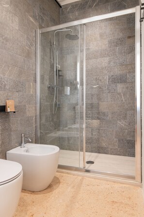 Regadera, secadora de cabello, bidet, toallas 