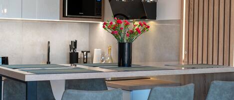 Apartment | Private kitchen | Electric kettle, toaster, highchair