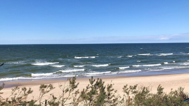 A beach with waves, a sandy shore, and sparse vegetation. - Terraced House in Rewal Near Baltic Sea Beach (Rewal)