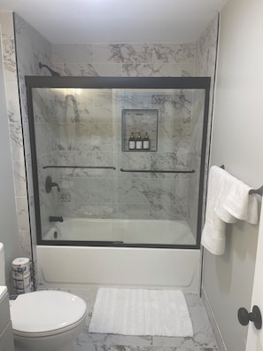 Hair dryer, towels, soap, shampoo - Charming 2-bedroom apartment in nice Sharon with WiFi, AC near Gillette Stadium  (Sharon)