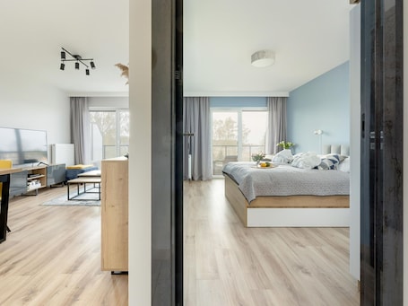 1 habitación, muebles diferentes y tabla de planchar con plancha . Apartment in Dziwnow Near Sandy Beach