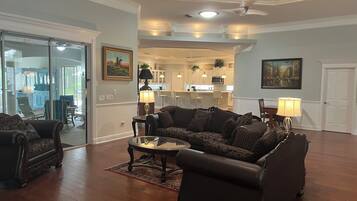 Smart TV, fireplace, DVD player, books