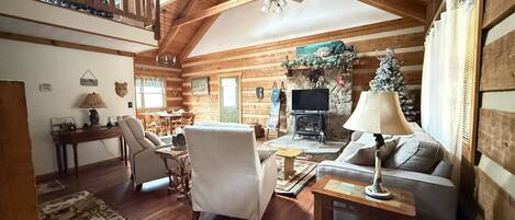 TV, fireplace, video games, DVD player