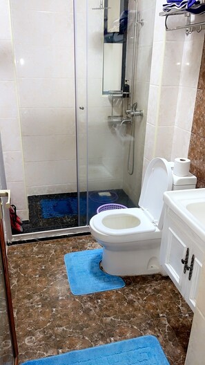 Ducha, toallas, jabón, papel higiénico